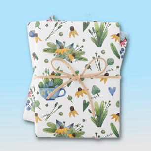WP Names   3 Colourful 19x29 Watercolor Florals Wrapping Paper Sheet