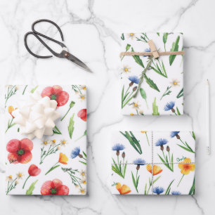 WP Names 3 Colourful 19x29 Watercolor Wildflower Wrapping Paper Sheet