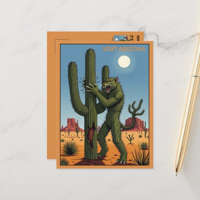 WPA Arizona The Cactus Cat Postcard (Front/Back In Situ)