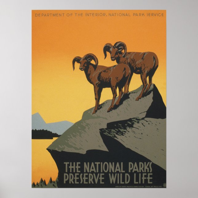 WPA Vintage National Parks Wildlife Travel Poster (Front)