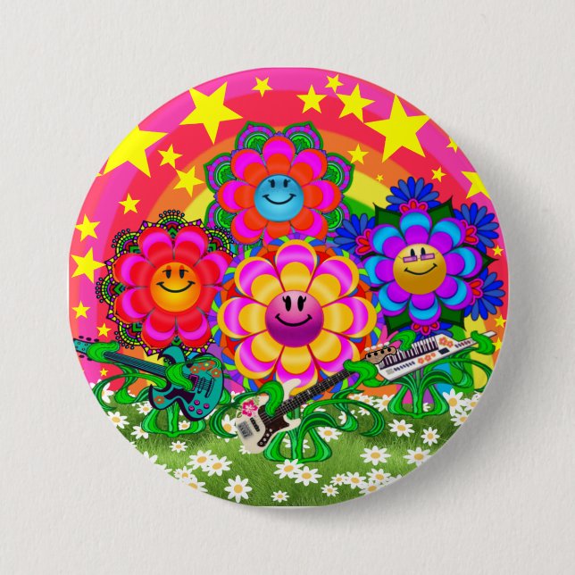 WQ Toys Flower Power Band 3" Button Pin (Front)