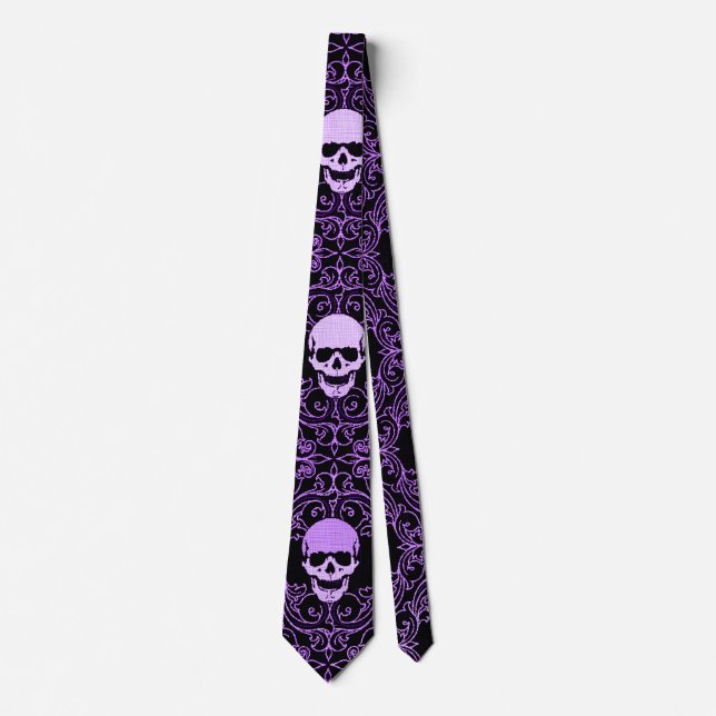Wraithe Vintage Purple Gothic Skulls Gentleman's Tie (Front)