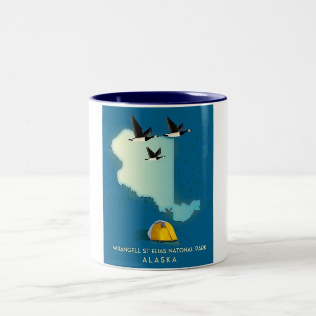 wrangell st elias Alaska Map Two-Tone Coffee Mug (Center)