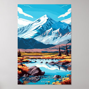 Wrangell St Elias Alaska Travel Illustration Poster