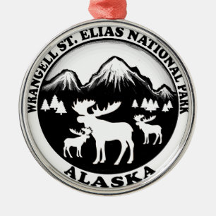 Wrangell St. Elias Nat Park Alaska moose circle Metal Tree Decoration