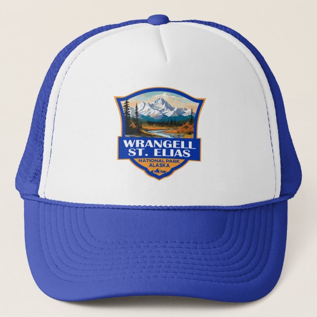 Wrangell St. Elias National Park Illustration Art Trucker Hat (Front)