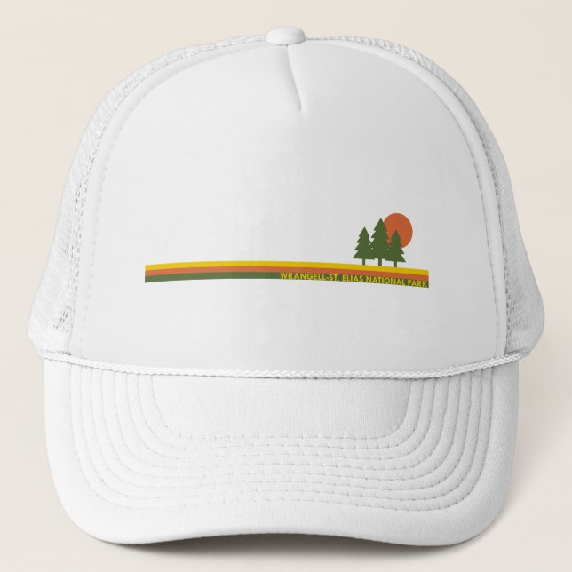 Wrangell-St. Elias National Park Pine Trees Sun Trucker Hat (Front)