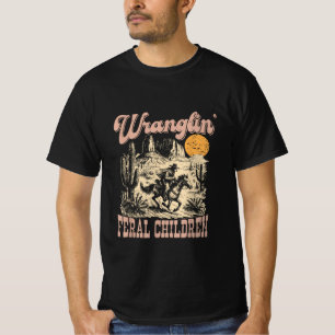 Wranglin My Feral Grandchildren Cowboy Racccoon  T-Shirt