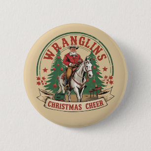 Wrangling Christmas Cheer Cowboy Santa Horse Ride 6 Cm Round Badge