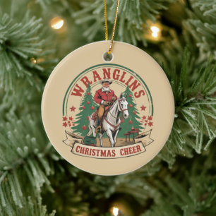 Wrangling Christmas Cheer Cowboy Santa Horse Ride Ceramic Tree Decoration