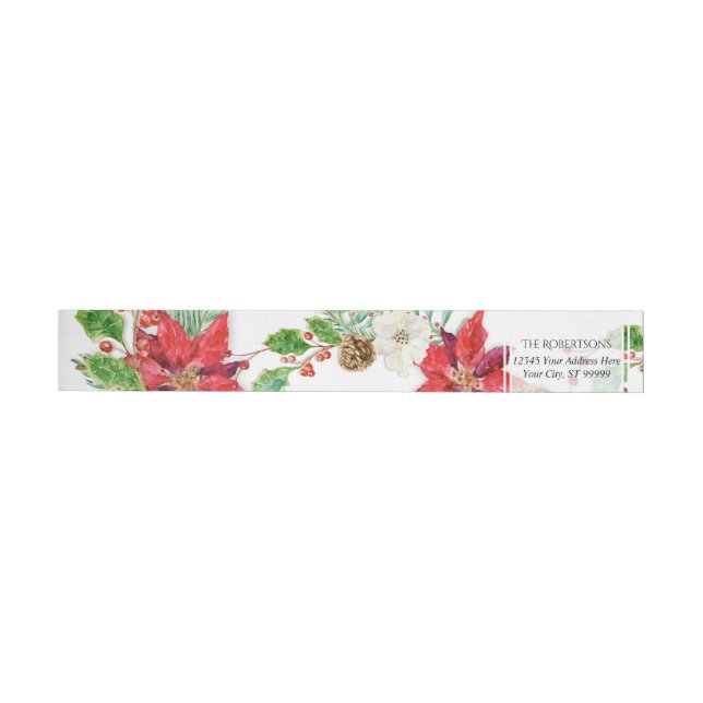Wrap Around | Christmas Watercolor Red Poinsettia Wrap Around Label (Individual)
