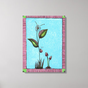Wrapped Canvas, Flower with Ladybug and Mushrooms Canvas Print