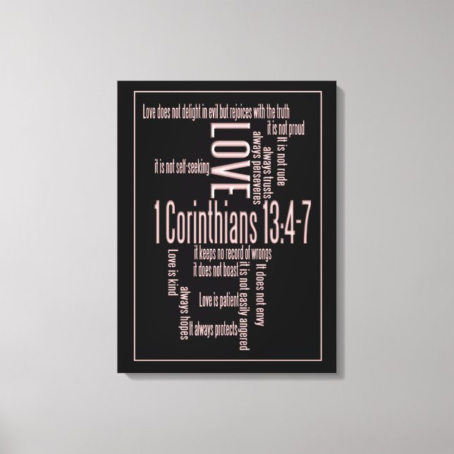Wrapped Canvas Print - Love is Patient Black&Blush (Front)