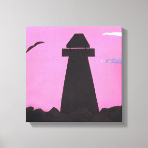 Wrapped Canvas with Lighthouse against a Pink Sky