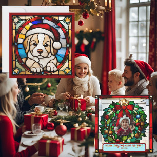Wrapped Christmas Puppy Faux Stained Glass