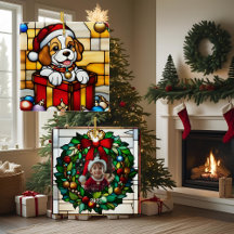 Wrapped Christmas Puppy Faux Stained Glass