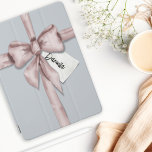 Wrapped in a pink bow iPad air cover<br><div class="desc">An adorable baby blue background with a watercolour dusty pink bow wrapped right across the front. Gift tag to add your personal touch.</div>