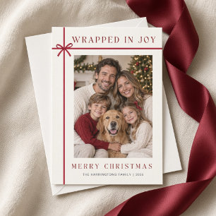Wrapped in Joy Red Bow Family Christmas Photo Card