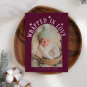 Wrapped In Love Cranberry Photo Birth Announcement