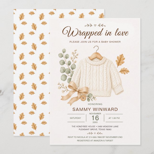 Wrapped in Love Fall Baby Shower Invitation (Front/Back)