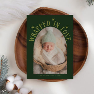 Wrapped In Love Green Photo Birth Announcement
