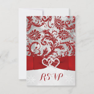 Wrapped in Love Joined Hearts Wedding RSVP - Red Card