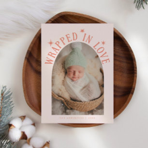 Wrapped In Love Peach Photo Birth  Announcement