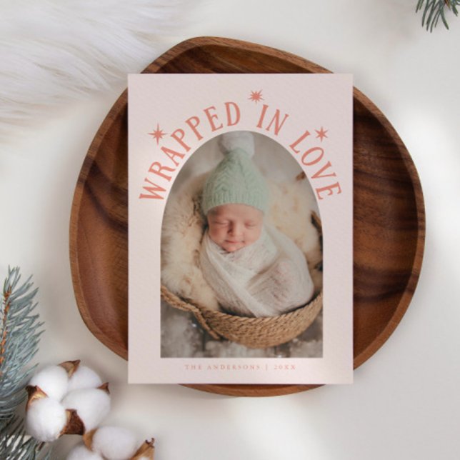 Wrapped In Love Peach Photo Birth  Announcement (Creator Uploaded)