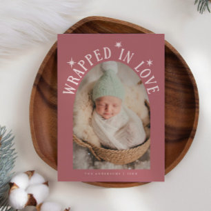Wrapped In Love Pink Photo Birth Announcement