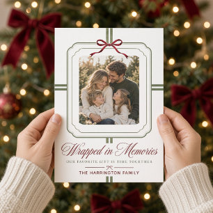 Wrapped in Memories Burgundy Bow Christmas Photo Holiday Card