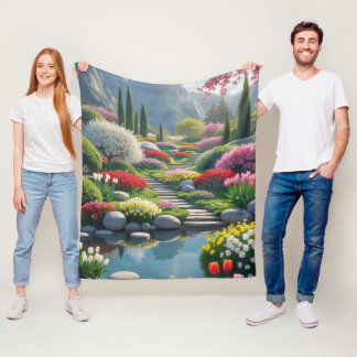 Wrapped in Peace – Serene Mountain Garden Fleece Blanket