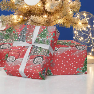 Wrapped in Red Christmas Truck Wrapping Paper