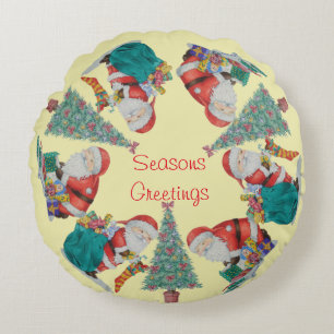 wrapped presants with traditional father christmas round cushion
