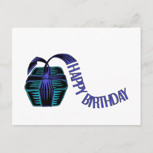 Wrapped present with ribbon saying happy birthday postcard