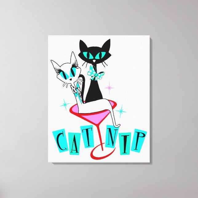 Wrapped Stretched Retro Atomic Cat CatNip Canvas Print (Front)