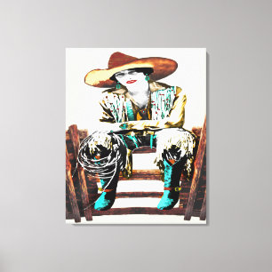 Wrapped Stretched Vintage Cowgirl Canvas Print