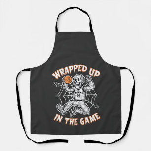 Wrapped up In the Game basketball Halloween Apron