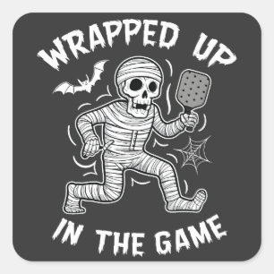 Wrapped up In the Game pickleball Halloween Square Sticker