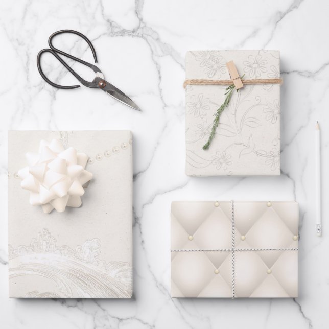 Wrapping (3 patterns) - Ivory Pearl Wrapping Paper Sheet (Front)