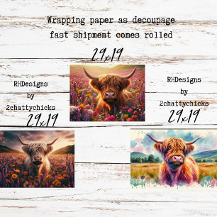 Wrapping for Decoupage 3 Whimsical Highlands Wrapping Paper Sheet