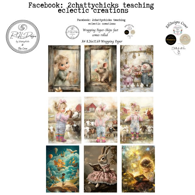 Wrapping Paper 9 A4 Storybook Designs Decoupage  (Creator Uploaded)
