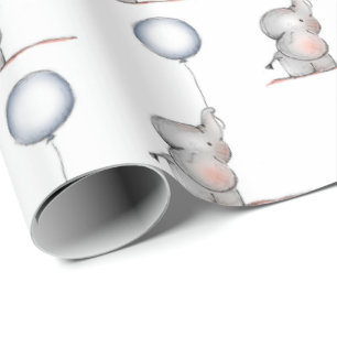 Wrapping Paper - Baby Elephants With a Balloons