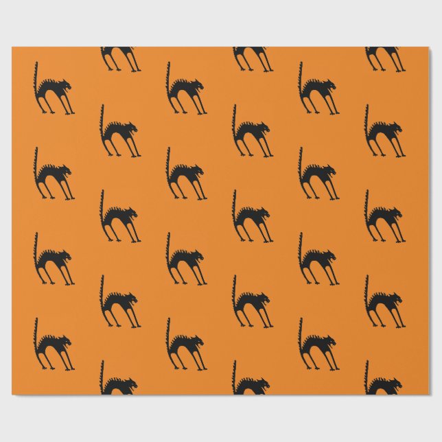 Wrapping Paper BLACK SCAREDY CAT WITH ORANGE (Flat)