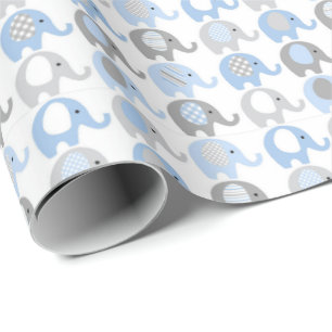 Wrapping Paper - Blue & Grey Elephants