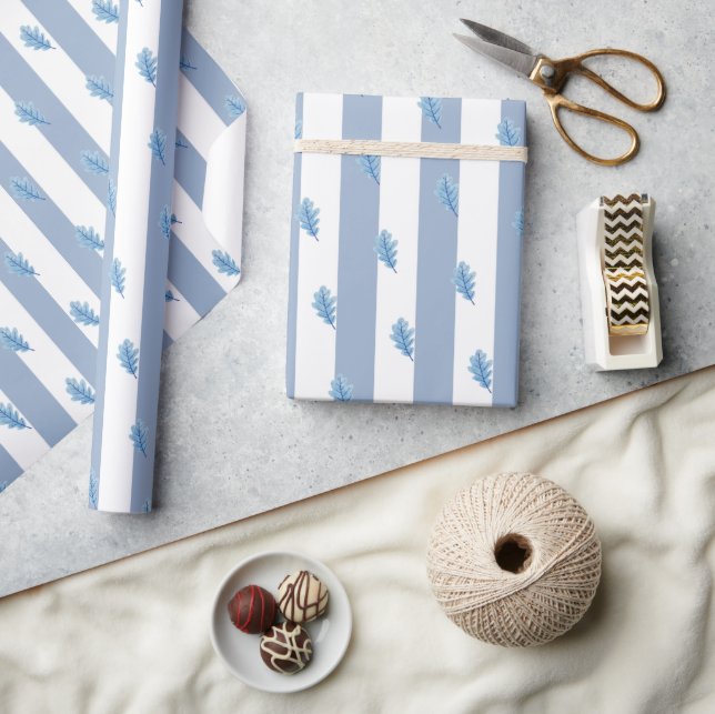 Wrapping Paper Blue & White Stripe Blue Leaf (Crafts)