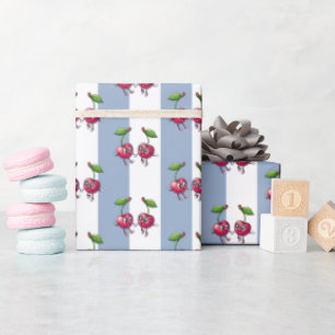 Wrapping Paper Blue & White Stripe Cherries