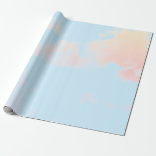 WRAPPING PAPER BLUE WITH PINK CLOUDS