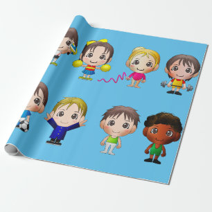 wrapping paper cartoon sports characters.