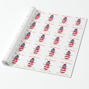 Wrapping Paper Christmas Snowman Patriotic USA