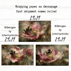 Wrapping Paper Decoupage Botanical Teal Florals 